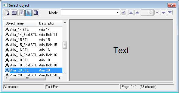 Selection dialog window