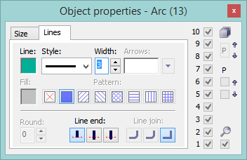 Object properties palette Object properties palette