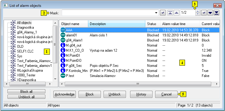List of alarms List of alarms