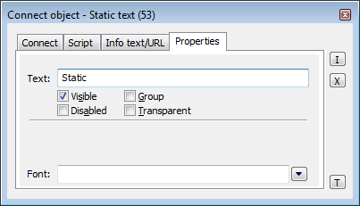 Connect object palette - Properties tab Connect object palette - Properties tab