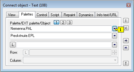 Connect object window - Palette tab