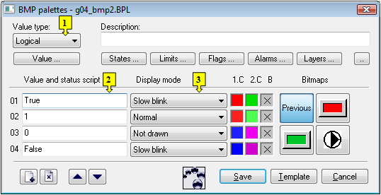 BMP palettes - configuration dialog box BMP palettes - configuration dialog box