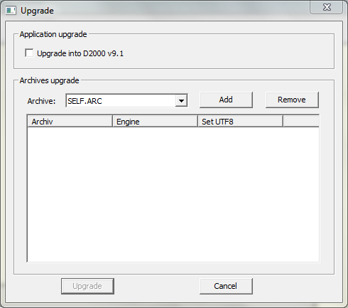 Database upgrade dialog box