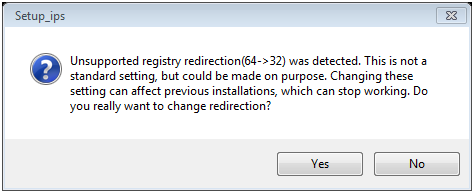 Unsupported registry redirection