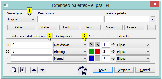 Extended palettes - Configuration dialog box