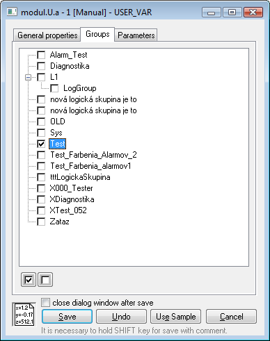 Configuration dialog box - Groups tab