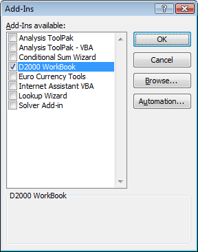 D2000 WorkBook add-in