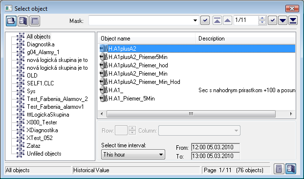 Dialog window to select objects
