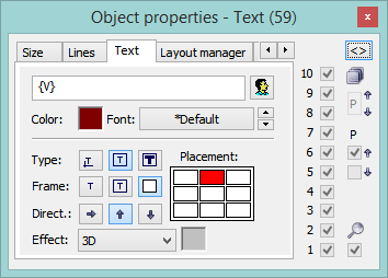 Object properties palette - Text tab