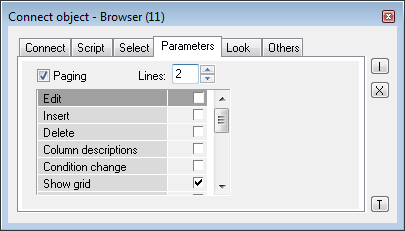 Connect object palette - Parameters tab